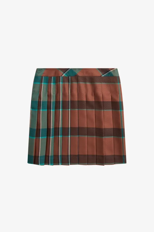 Women Pleated Tartan Skirt Whisky Brown Fred Perry Trousers and Skirts
