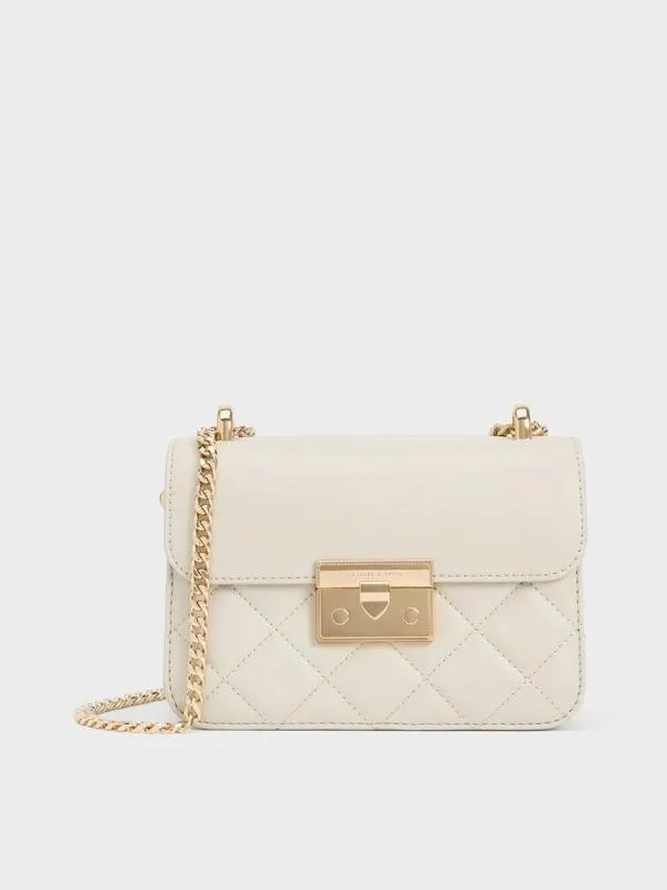Women Quilted PushLock ChainHandle Bag 8211 Ivory CHARLES and KEITH Crossbody Bags Women Quilted PushLock ChainHandle Bag 8211 Ivory CHARLES and KEITH Crossbody Bags