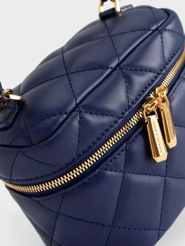 Women Quilted Vanity Pouch 8211 Navy CHARLES and KEITH Mini Bags