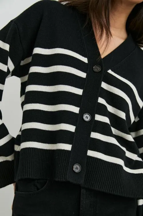 Women Rails Sweaters Geneva Cardigan Black Oatmeal Stripe