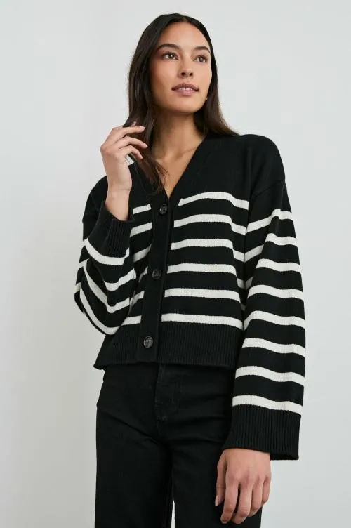 Women Rails Sweaters Geneva Cardigan Black Oatmeal Stripe