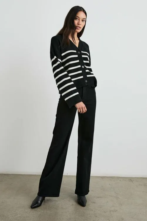 Women Rails Sweaters Geneva Cardigan Black Oatmeal Stripe