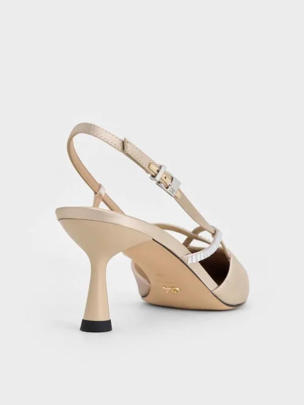 Women Recycled Polyester CrystalEmbellished Slingback Pumps 8211 Champagne CHARLES and KEITH Heels