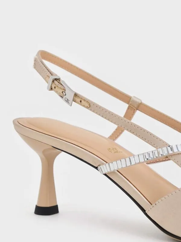 Women Recycled Polyester CrystalEmbellished Slingback Pumps 8211 Champagne CHARLES and KEITH Heels