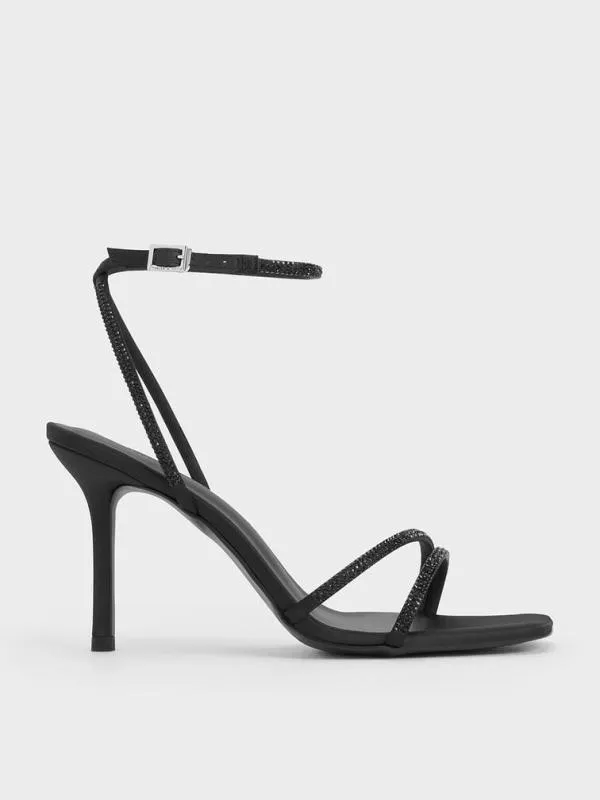 Women Satin CrystalEmbellished StilettoHeel Sandals 8211 Black Textured CHARLES and KEITH Sandals Women Satin CrystalEmbellished StilettoHeel Sandals 8211 Black Textured CHARLES and KEITH Sandals