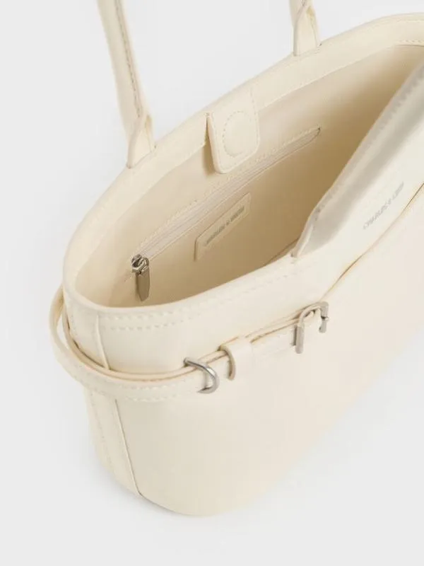 Women Sloane ElongatedHandle Shoulder Bag 8211 Cream CHARLES and KEITH Shoulder Bags