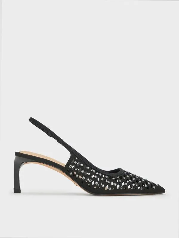 Women Studded CutOut KittenHeel Slingback Pumps 8211 Black CHARLES and KEITH Heels Women Studded CutOut KittenHeel Slingback Pumps 8211 Black CHARLES and KEITH Heels