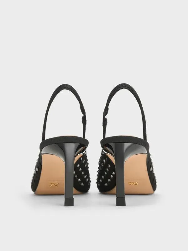 Women Studded CutOut KittenHeel Slingback Pumps 8211 Black CHARLES and KEITH Heels