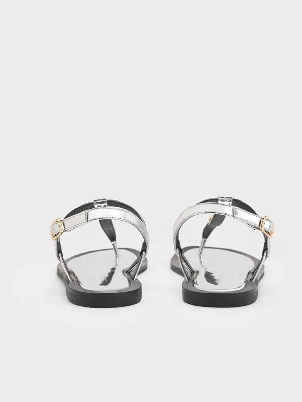 Women Trifina MetallicAccent Thong Sandals 8211 Silver CHARLES and KEITH Sandals