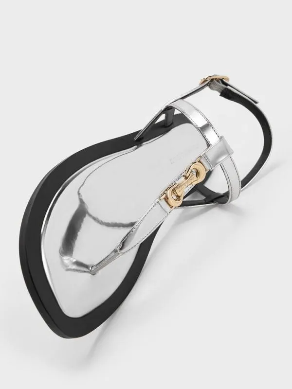 Women Trifina MetallicAccent Thong Sandals 8211 Silver CHARLES and KEITH Sandals