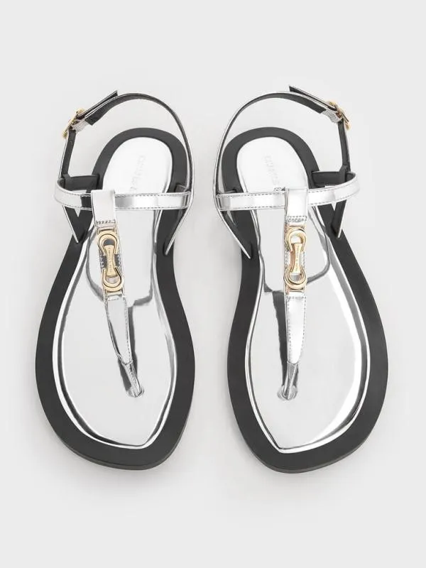 Women Trifina MetallicAccent Thong Sandals 8211 Silver CHARLES and KEITH Sandals
