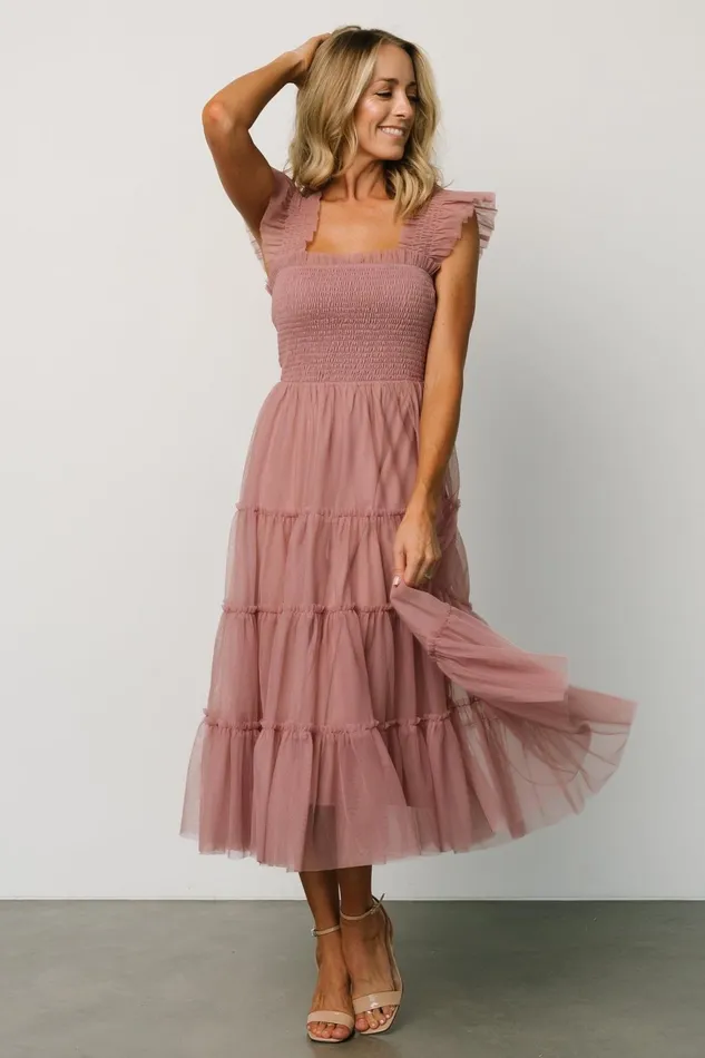 Women Tulle Styles Baltic Born Emma Smocked Tulle Dress Dusty Rose