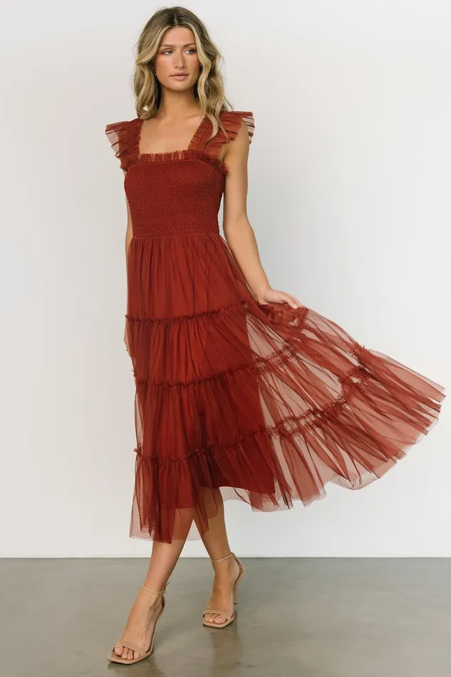 Women Tulle Styles Baltic Born Emma Smocked Tulle Dress Oxblood