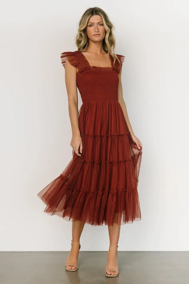 Women Tulle Styles Baltic Born Emma Smocked Tulle Dress Oxblood
