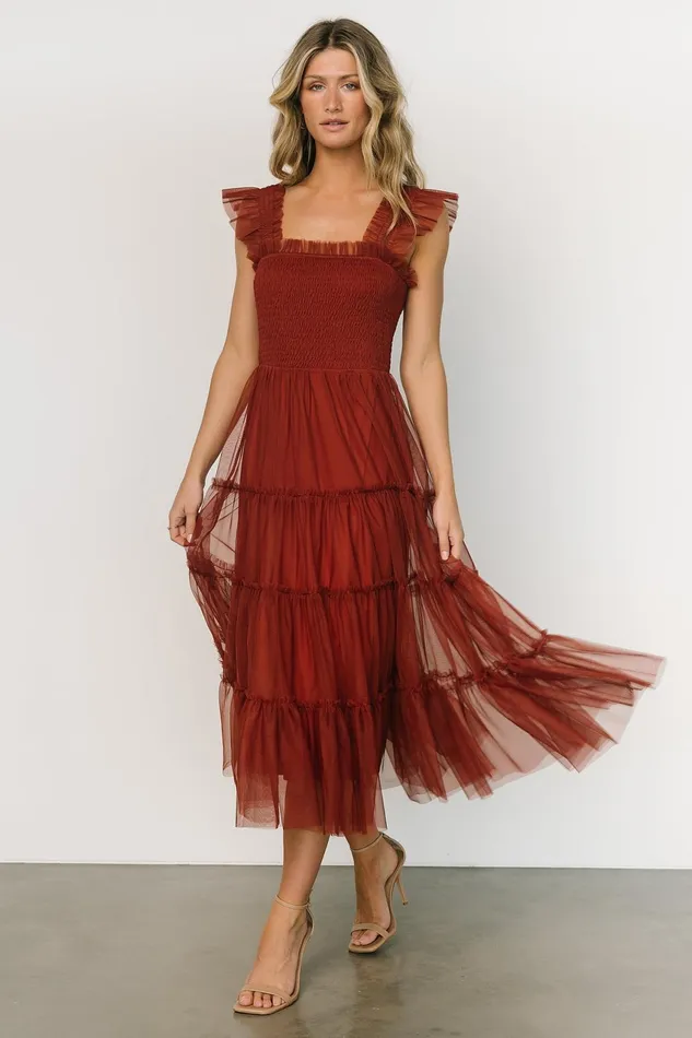 Women Tulle Styles Baltic Born Emma Smocked Tulle Dress Oxblood