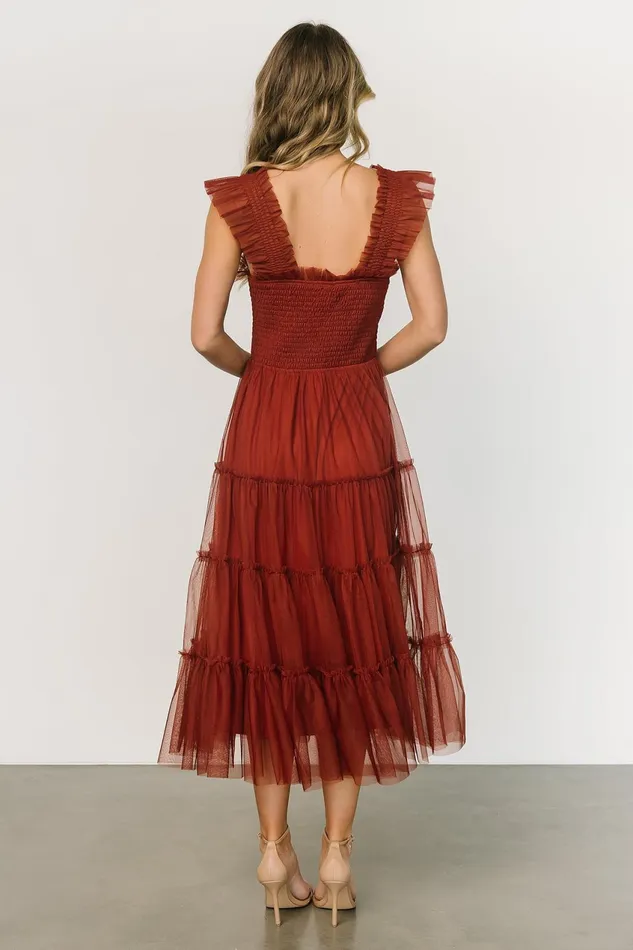 Women Tulle Styles Baltic Born Emma Smocked Tulle Dress Oxblood