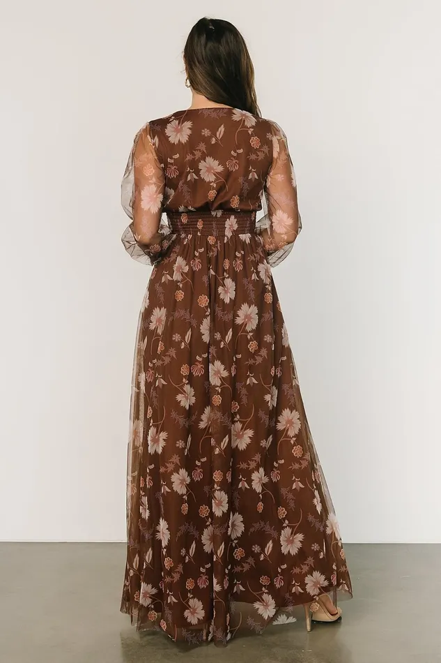 Women Tulle Styles Baltic Born Layla Tulle Maxi Dress Chestnut Floral