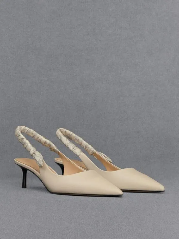 Women Tully Leather RuchedStrap Slingback Pumps 8211 Chalk CHARLES and KEITH Heels