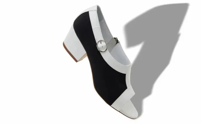Women White And Black Cotton Open Toe Sandals Manolo Blahnik Pumps