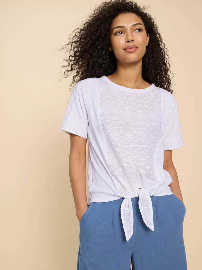 Women White Stuff Clothing EMBROIDERED TIE HEM TOP