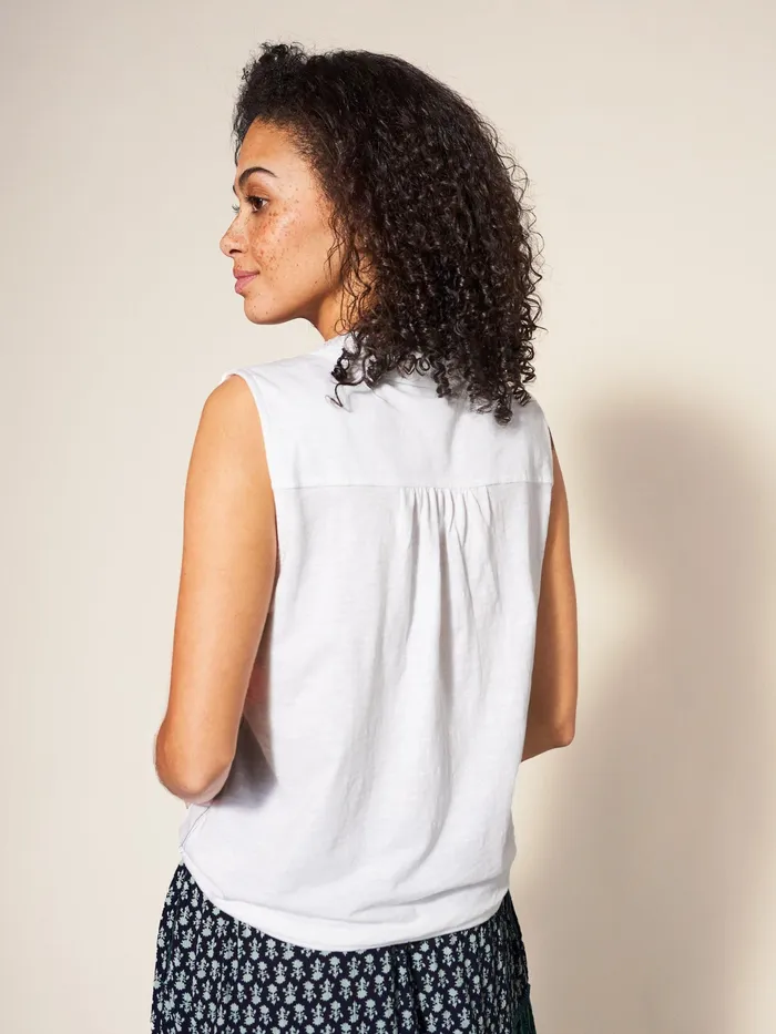 Women White Stuff Clothing Flowing Grasses Sleeveless Jersey Shirt