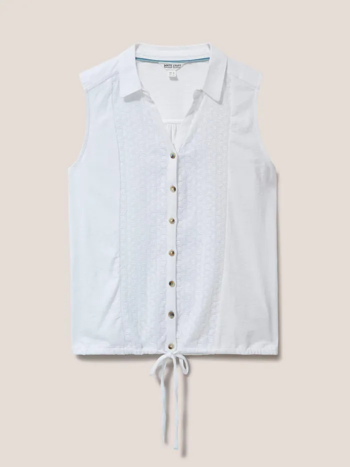 Women White Stuff Clothing Flowing Grasses Sleeveless Jersey Shirt