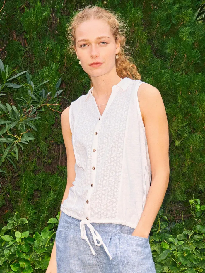 Women White Stuff Clothing Flowing Grasses Sleeveless Jersey Shirt