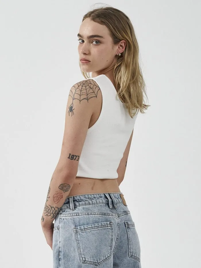 Womens Habitually Bad Crop Rib Singlet Dirty White Thrills Tops and Tees