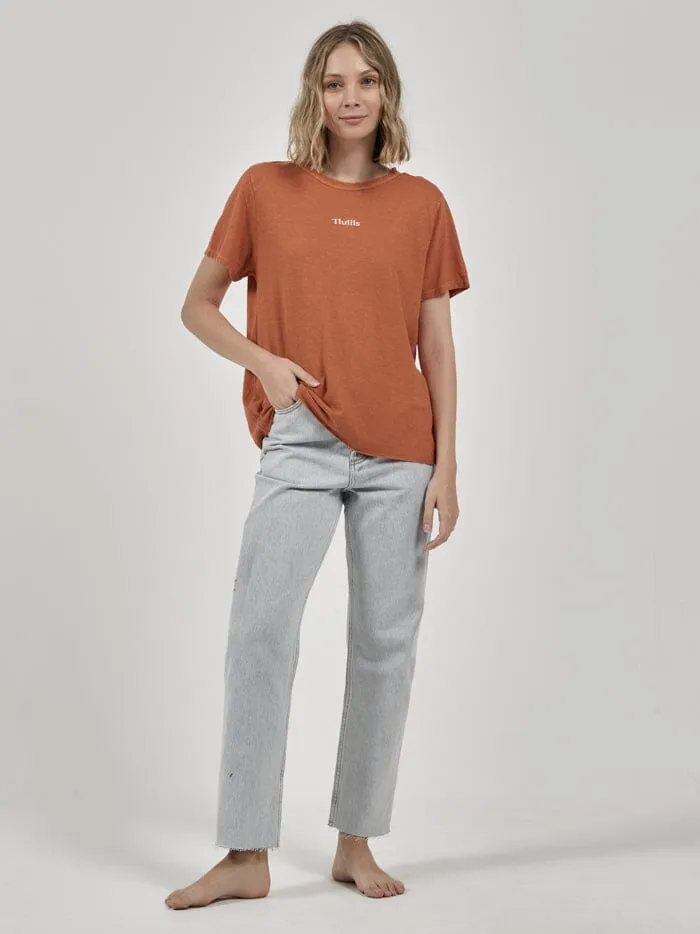 Womens Paradise Hemp Relaxed Tee Dusty Clay Thrills Tops and Tees