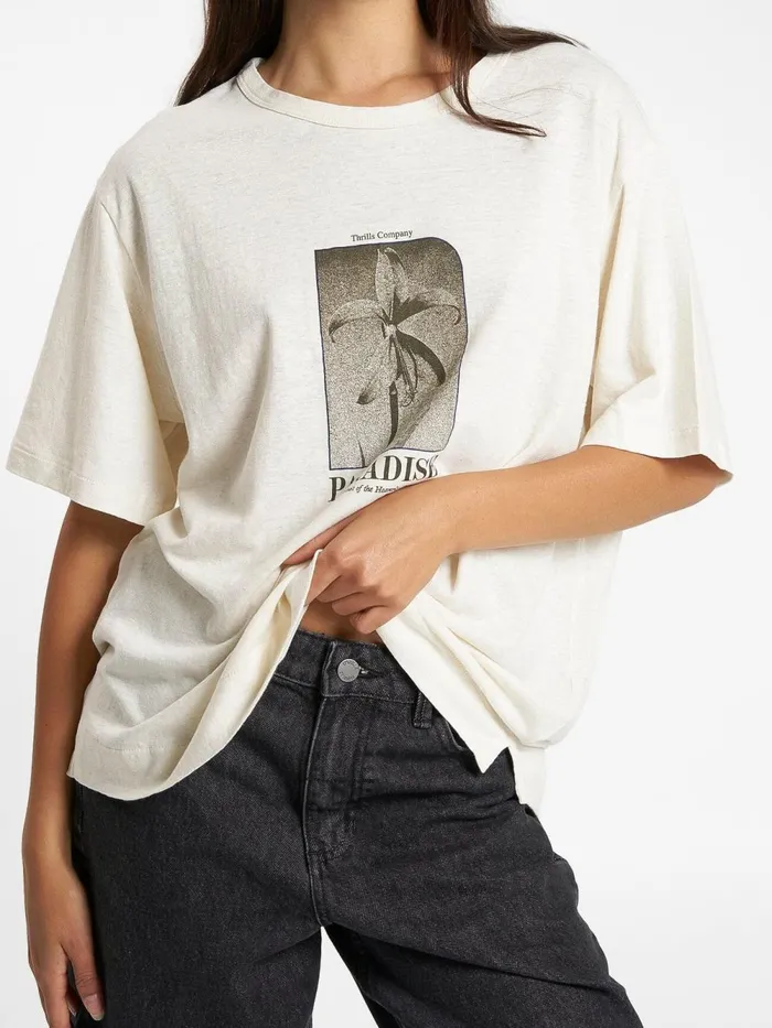Womens Portrait Of Paradise Hemp Box Tee Unbleached Thrills Tops and Tees