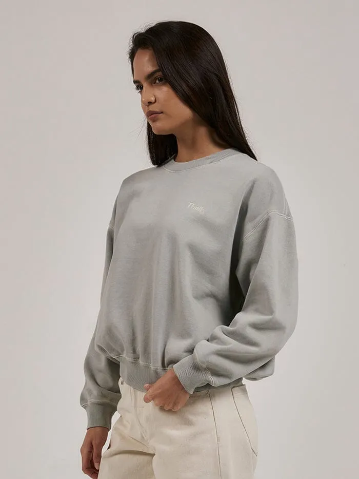 Womens Tempo Retro Slouch Crew Sage Grey Thrills Sweaters and Fleece