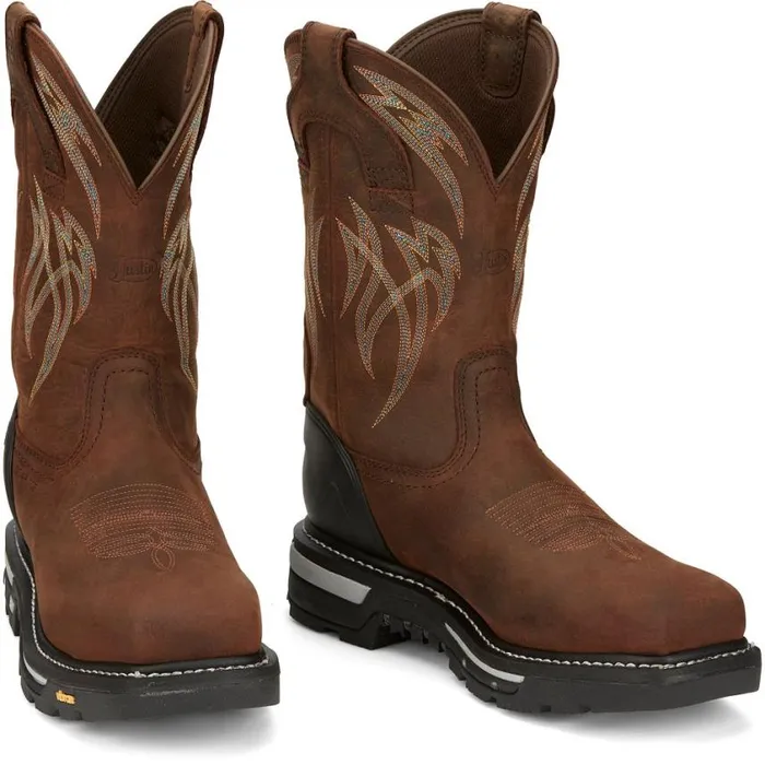 Work Men Justin Boots Frontline Hiviz 11 Nano Composite Toe Waterproof Work Boot Walnut Brown 040brown041