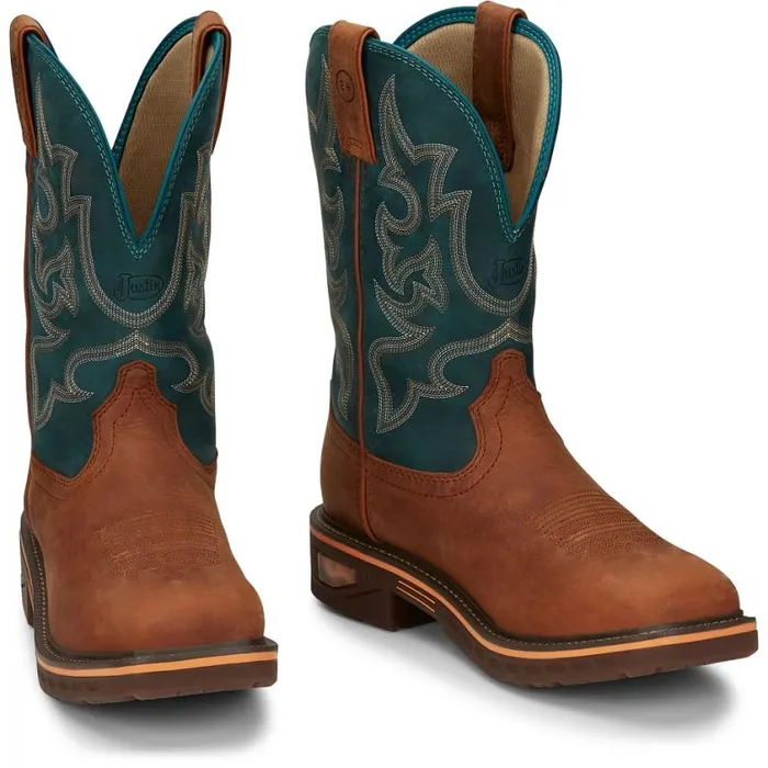 Work Men Justin Boots Resistor 11034 Nano Composite Toe Work Boot Russet Blue 040brown041