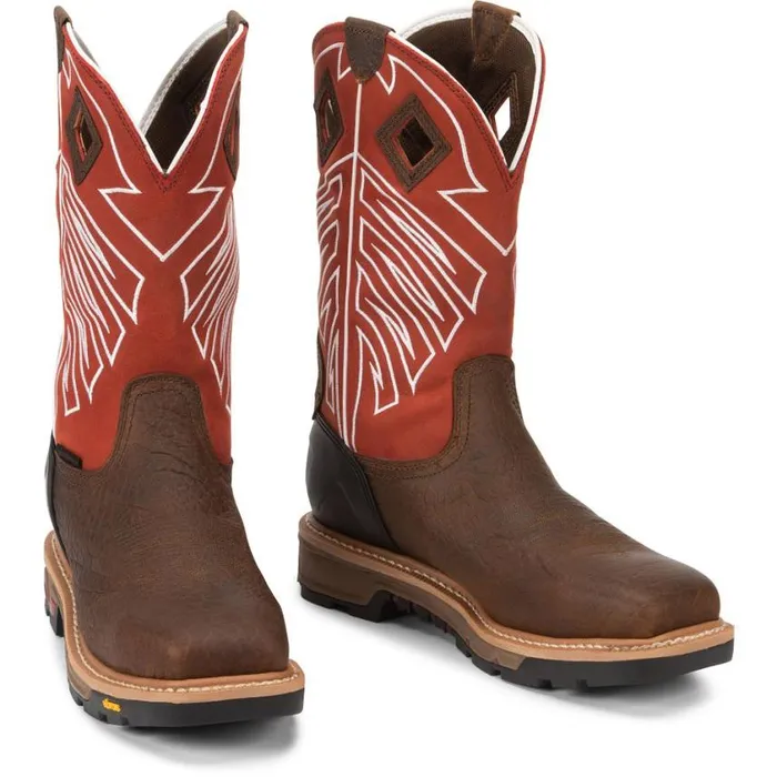 Work Men Justin Boots Roughneck 12034 Steel Toe Waterproof Work Boot Walnut Brown 040brown041