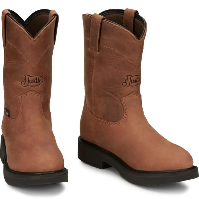 Work Men Justin Boots RoundUp 10034 Waterproof Work Boot Aged Bark 040brown041