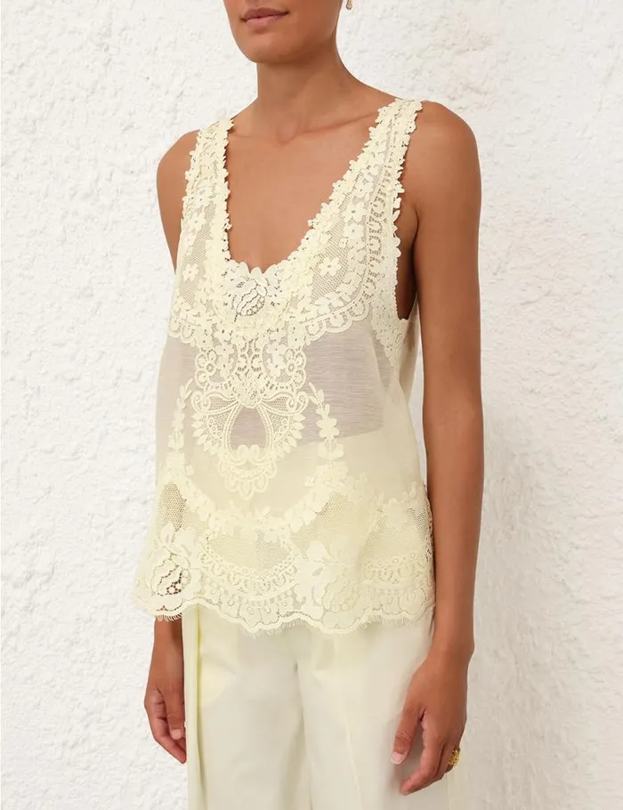 Zimmermann Clothing Natura Lace Patch Tank Lemon 8211 Women