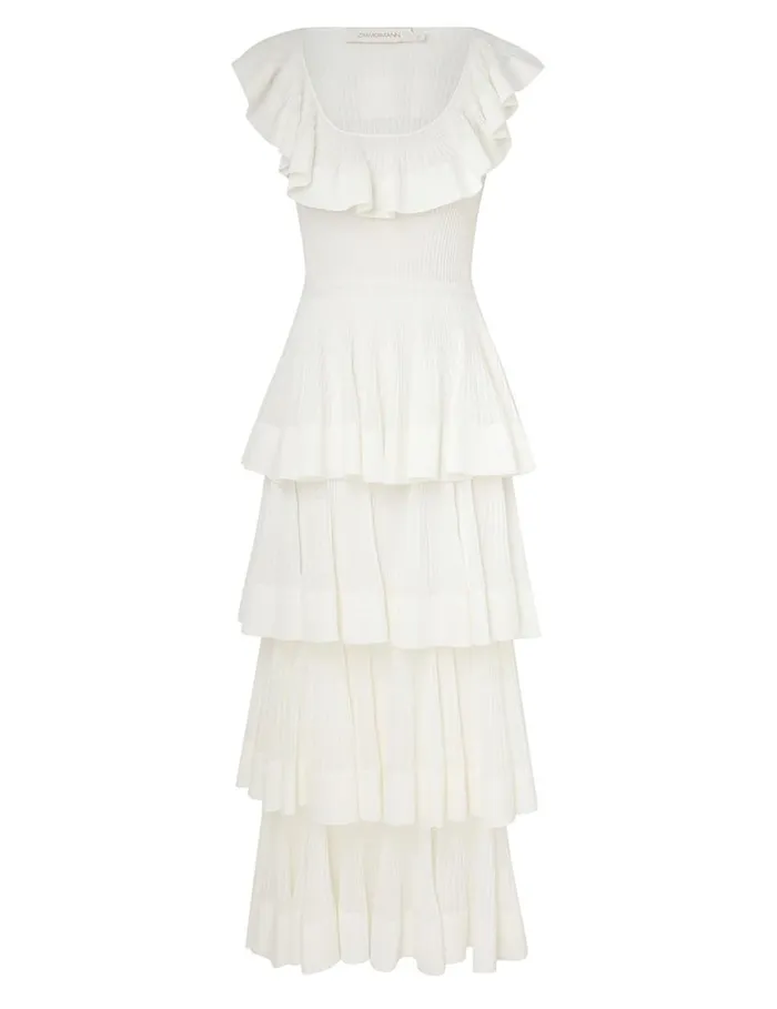 Zimmermann Clothing Natura Tiered Ruffle Dress Cream 8211 Women