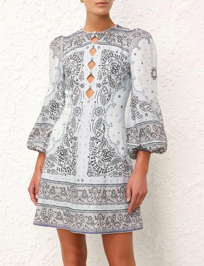 Zimmermann Dresses Matchmaker Keyhole Mini Dress Blue Bandana 8211 Women