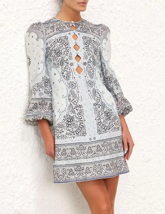 Zimmermann Dresses Matchmaker Keyhole Mini Dress Blue Bandana 8211 Women