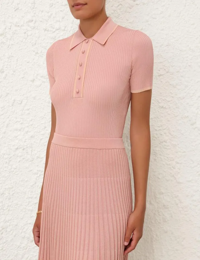 Zimmermann Knitwear Metallic Polo Peach 8211 Women